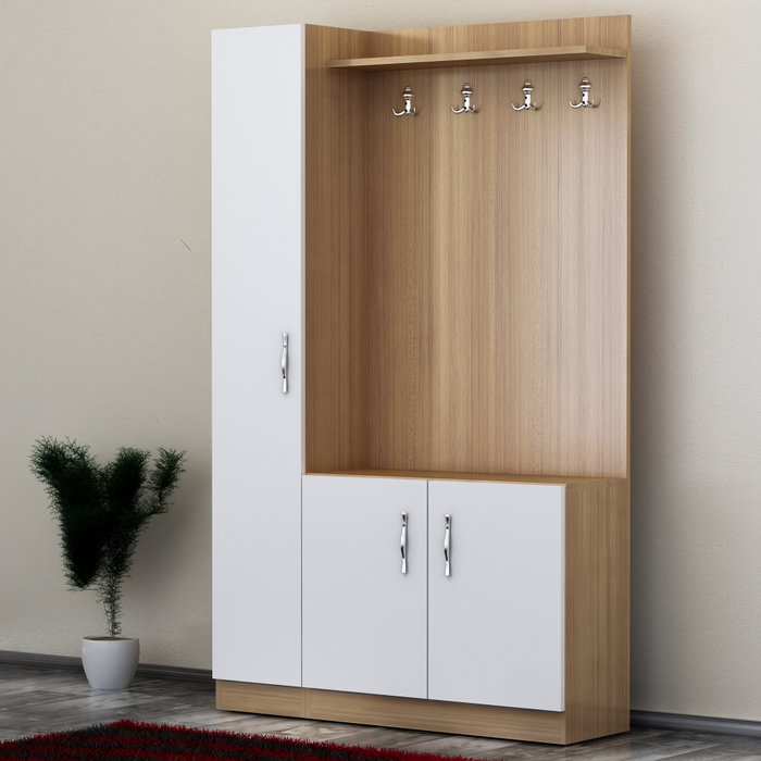 Hanah Home Pie de Recibidor Blanco y Teca 110x180x31.8 cm